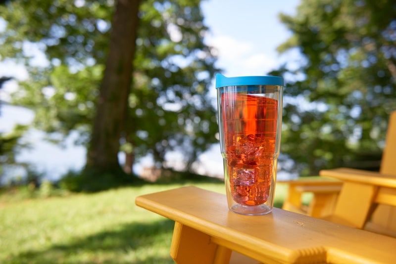 Tervis Clear & Colorful Lidded Made in USA Double Walled Insulated Tumbler Travel Cup Keeps Drinks Cold & Hot, 24oz, Red Lid - Image 1